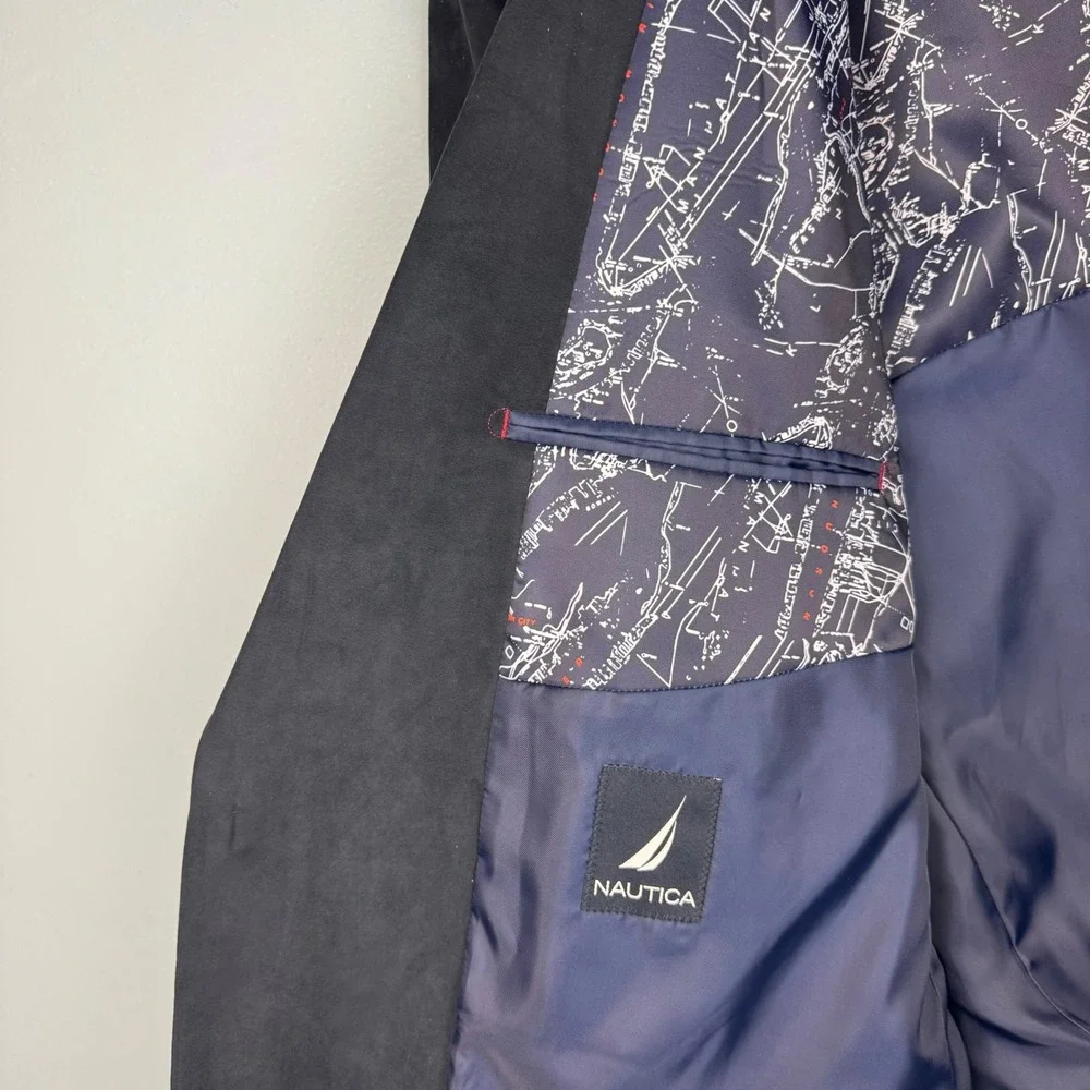 NEW Nautica Branford Blazer Men's‎ 50L Navy Blue Faux Suede 2 Button Sport Coat
